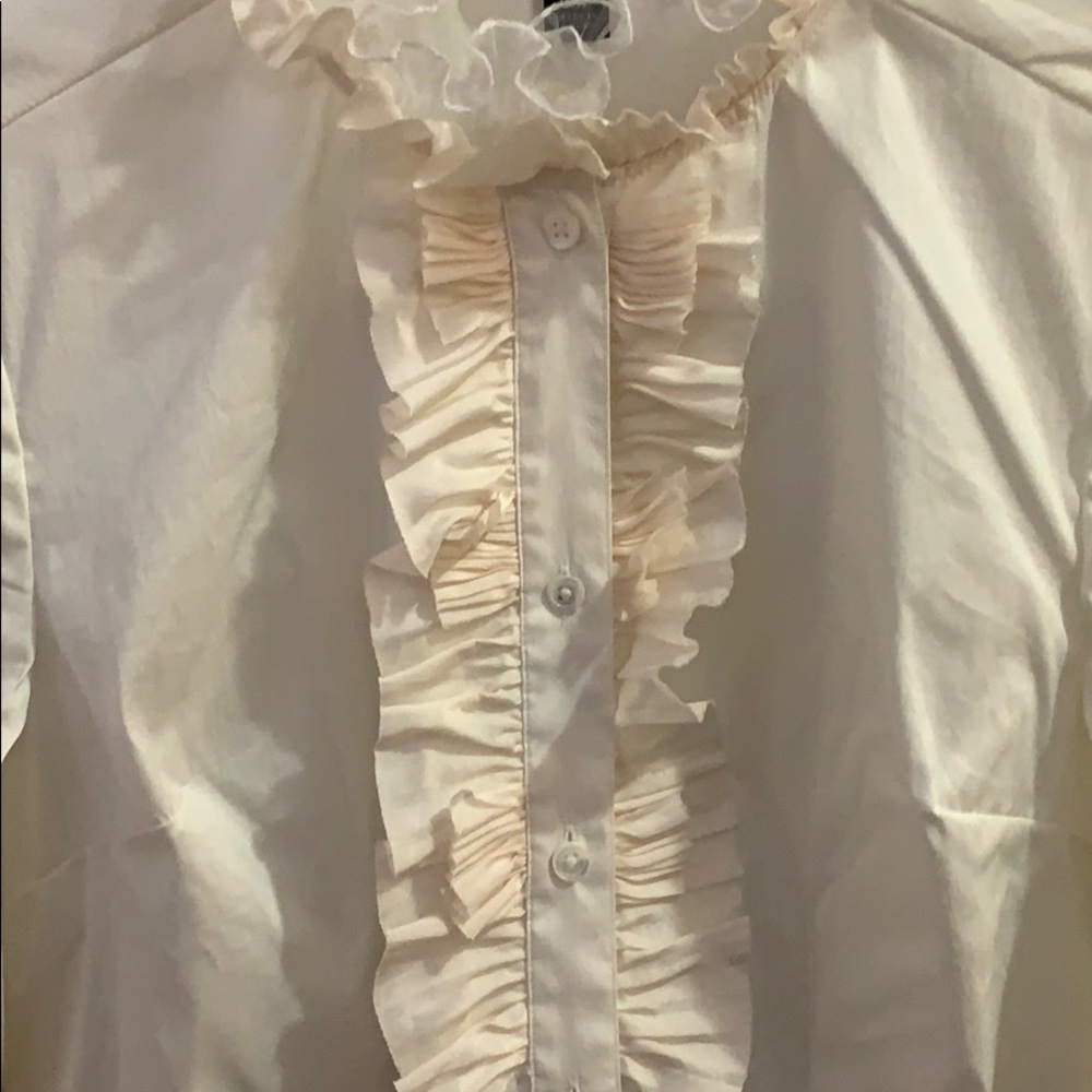 Ann Taylor Cream Ruffle Front Button-Down Shirt - Picture 4 of 7